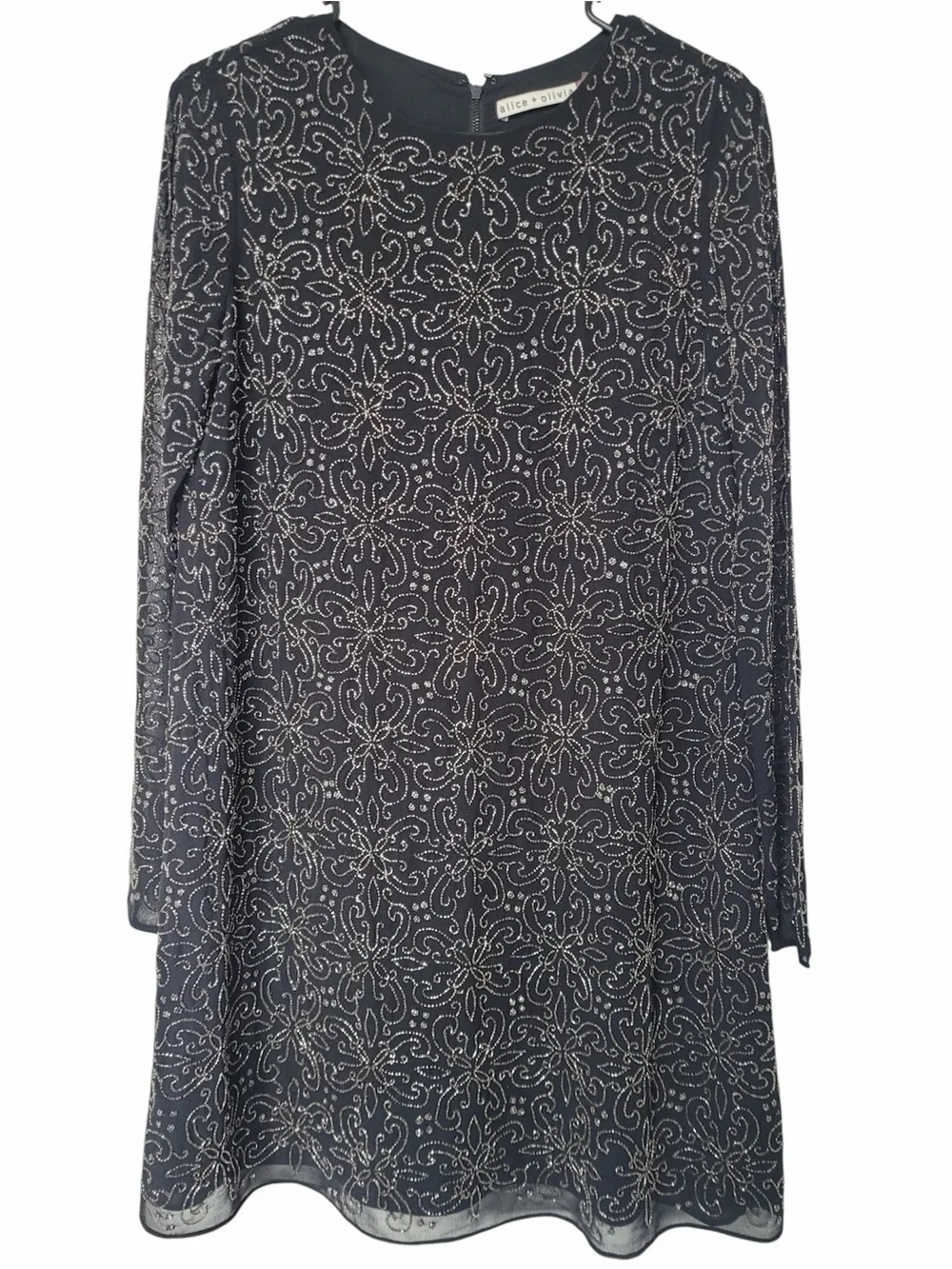 ✅ Alice + Olivia Black Beaded Long Sleeve Mini Dress size 6